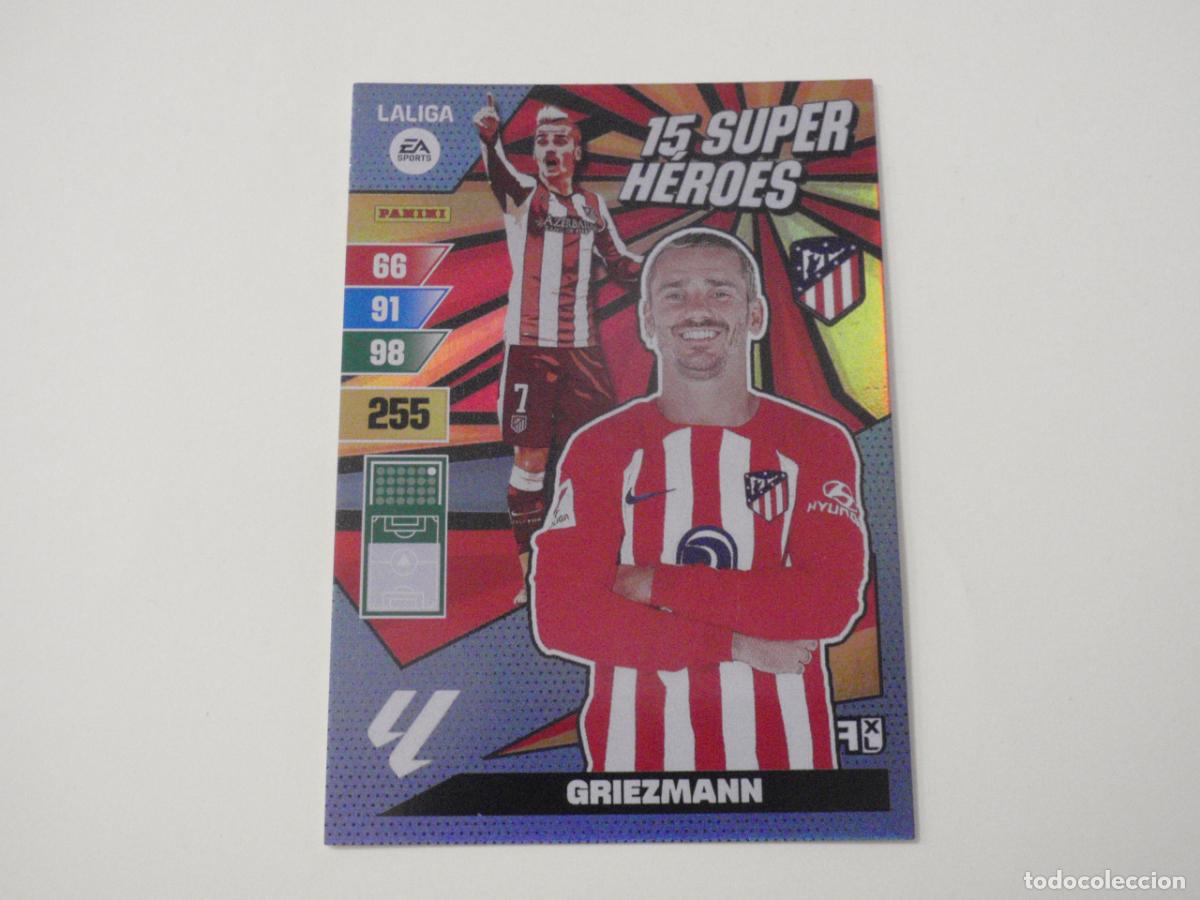 Cromos de f&uacute;tbol: GRIEZMANN Atl&eacute;tico 15 SUPER H&Eacute;ROES. Trading card LIGA Adrenalyn XL 2023 2024 Panini. 23 24