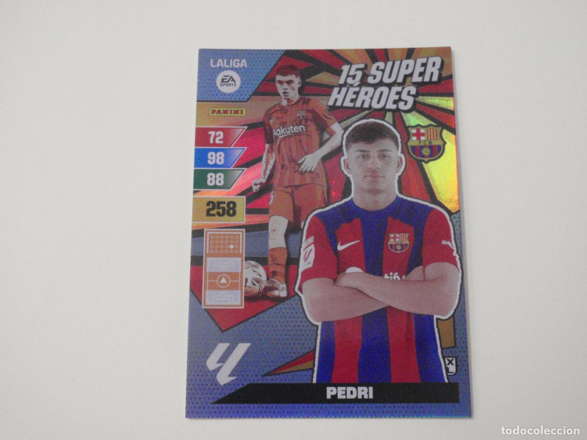 Cromos de f&uacute;tbol: PEDRI Barcelona 15 SUPER H&Eacute;ROES. Trading card LIGA Adrenalyn XL 2023 2024 Panini. 23 24