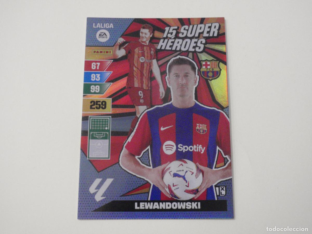 Cromos de f&uacute;tbol: LEWANDOWSKI Barcelona 15 SUPER H&Eacute;ROES. Trading card LIGA Adrenalyn XL 2023 2024 Panini. 23 24