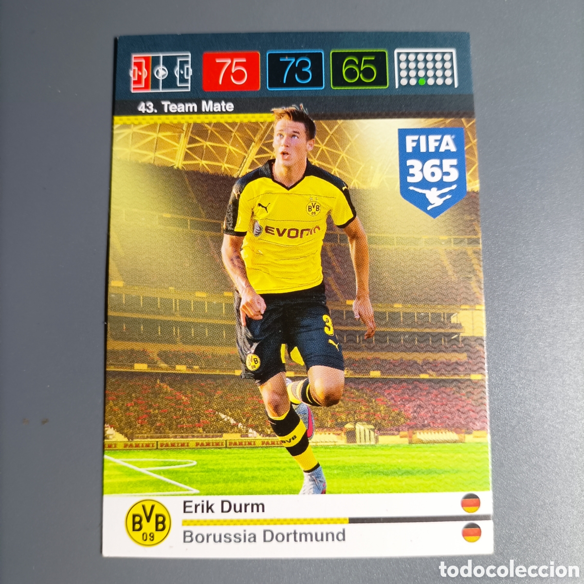 Cromos de f&uacute;tbol: ADRENALYN 2016 Panini FIFA 365. (BORUSSIA DORTMUND). Team Mate. №43 ERIK DURM