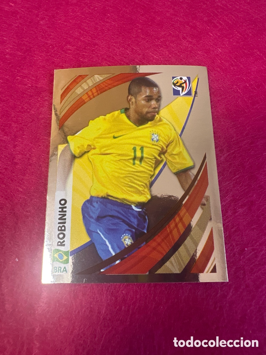Cromos de f&uacute;tbol: ROBINHO(BRASIL) MUNDIAL SUDAFRICA 2010 SERIE ESPECIAL METALIZADA LETRA P RARO!!!