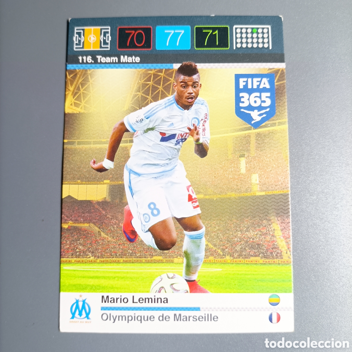 Football Stickers: ADRENALYN 2016 Panini FIFA 365. (OLYMPIQUE DE MARSEILLE). Team Mate. №116 MARIO LEMINA