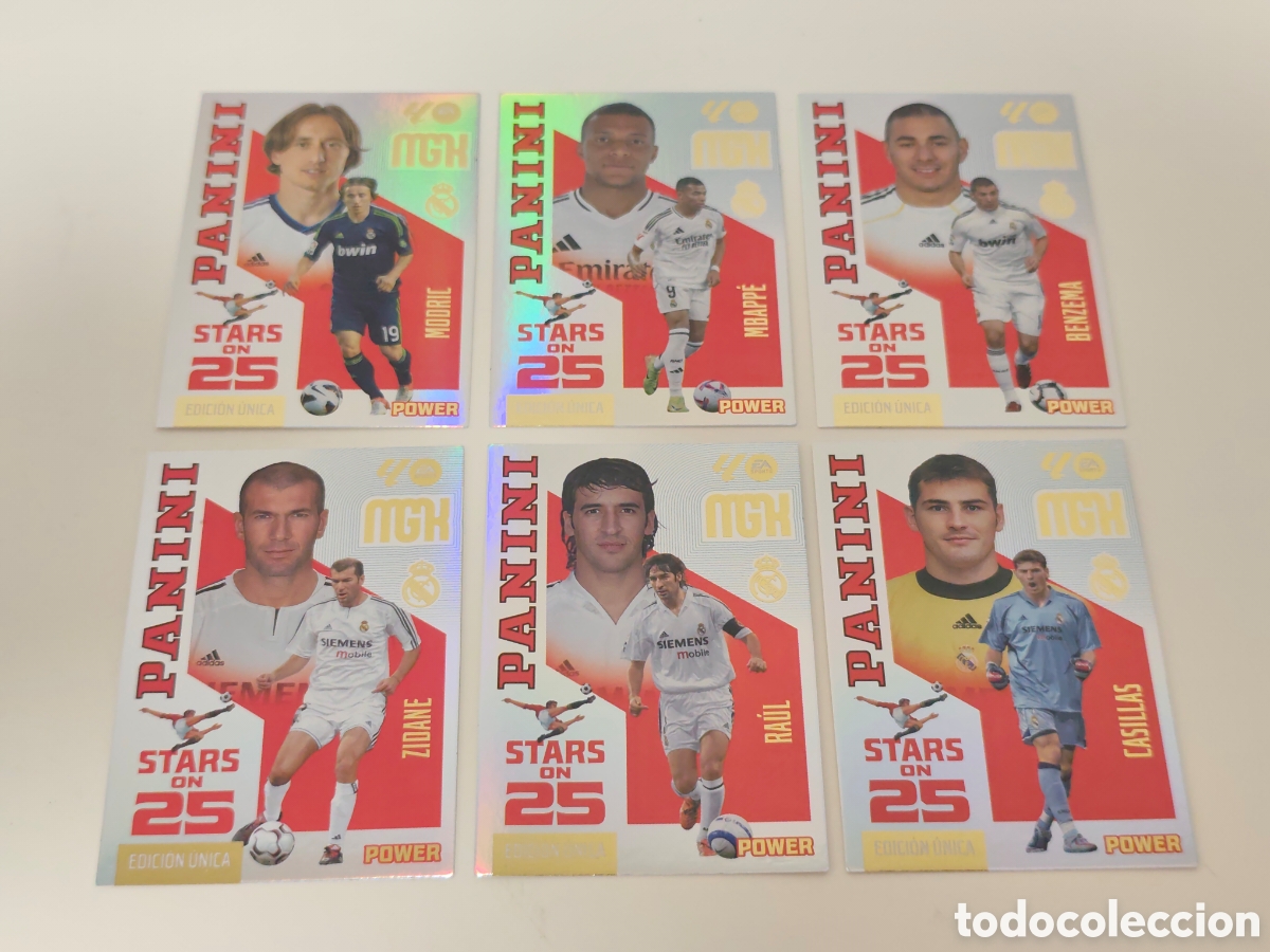 Cromos de f&uacute;tbol: 6 CARDS &Uacute;NICAS REAL MADRID MEGACRACKS 2026 2027 25 ANIVERSARIO ZIDANE MODRIC MBAPPE
