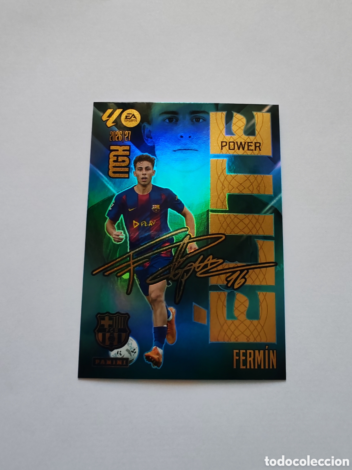 Cromos de f&uacute;tbol: Carta MEGACRACKS 26/27. NUEVO. ELITE POWER FERM&Iacute;N BARCELONA FIRMADA NUM. 6P PANINI