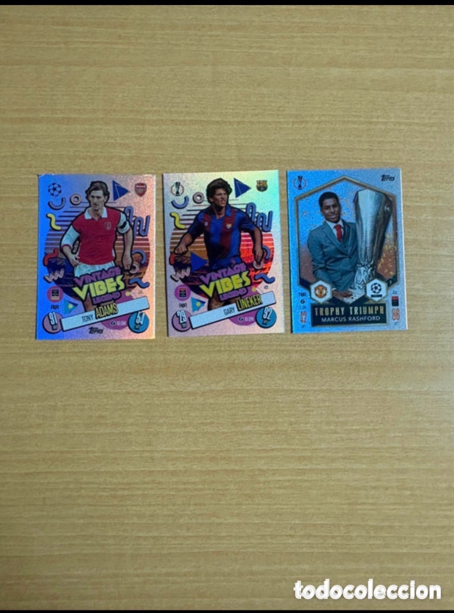 Cromos de Futebol: Colecci&oacute;n de 3 cartas de f&uacute;tbol de la colecci&oacute;n Vintage Vibes y Trophy Triumph de Topps