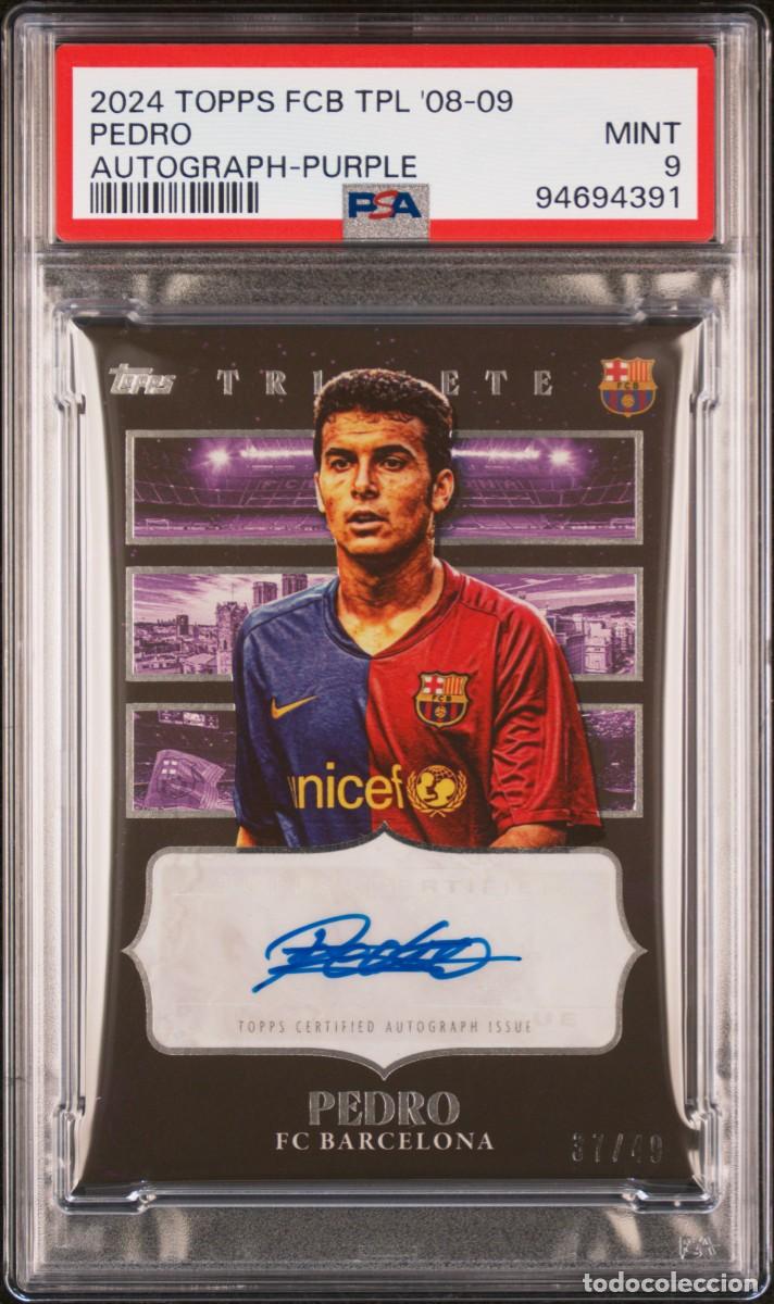 Football Stickers: Pedro 37/49 Topps FC Barcelona Triplete 08 09 Autograph Purple 2024 Psa 9
