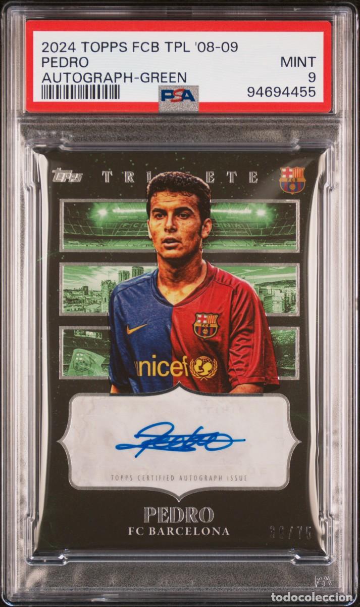 Football Stickers: Pedro 36/75 Topps FC Barcelona Triplete 08 09 Autograph Green 2024 Psa 9
