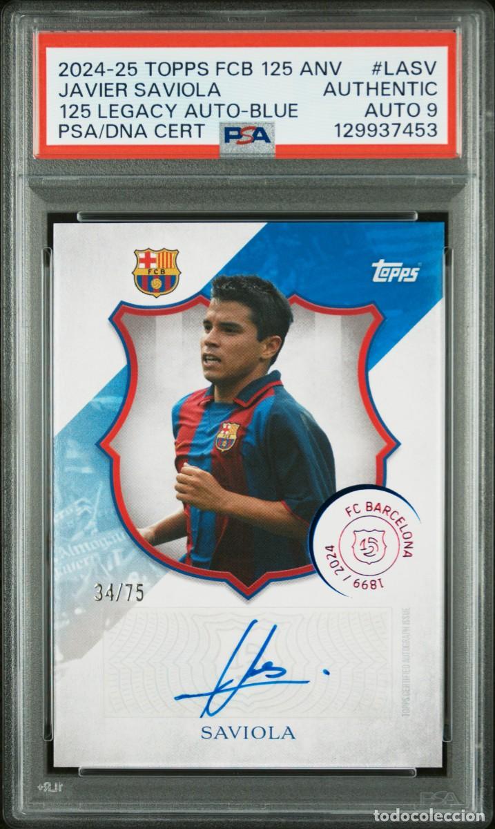Football Stickers: Saviola 34/75 Topps FC Barcelona 125 Aniversario Legacy Blue 2024 25 AUTO 9