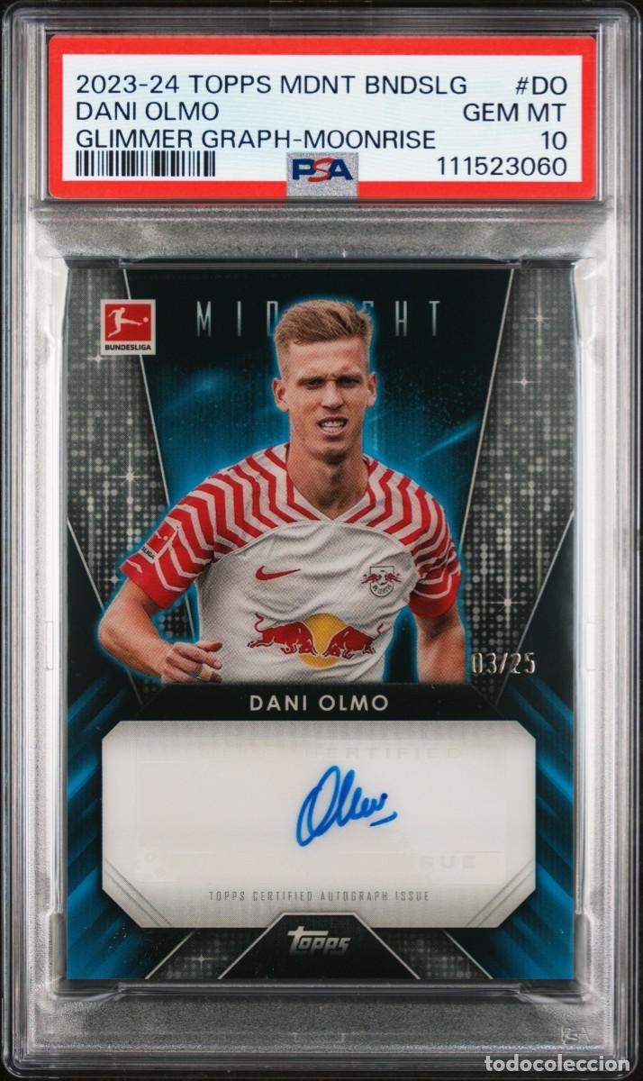 Cromos de f&uacute;tbol: Dani Olmo 03/25 RB Leipzig Topps Midnight Glimmer AUTO Moonrise 2023 24 PSA 10