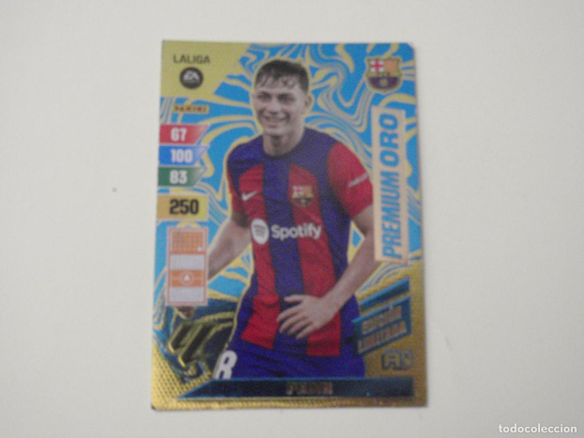 Cromos de f&uacute;tbol: PEDRI Barcelona PREMIUM ORO EDICI&Oacute;N LIMITADA. Trading card LIGA Adrenalyn XL 2023 2024. Panini 23 24
