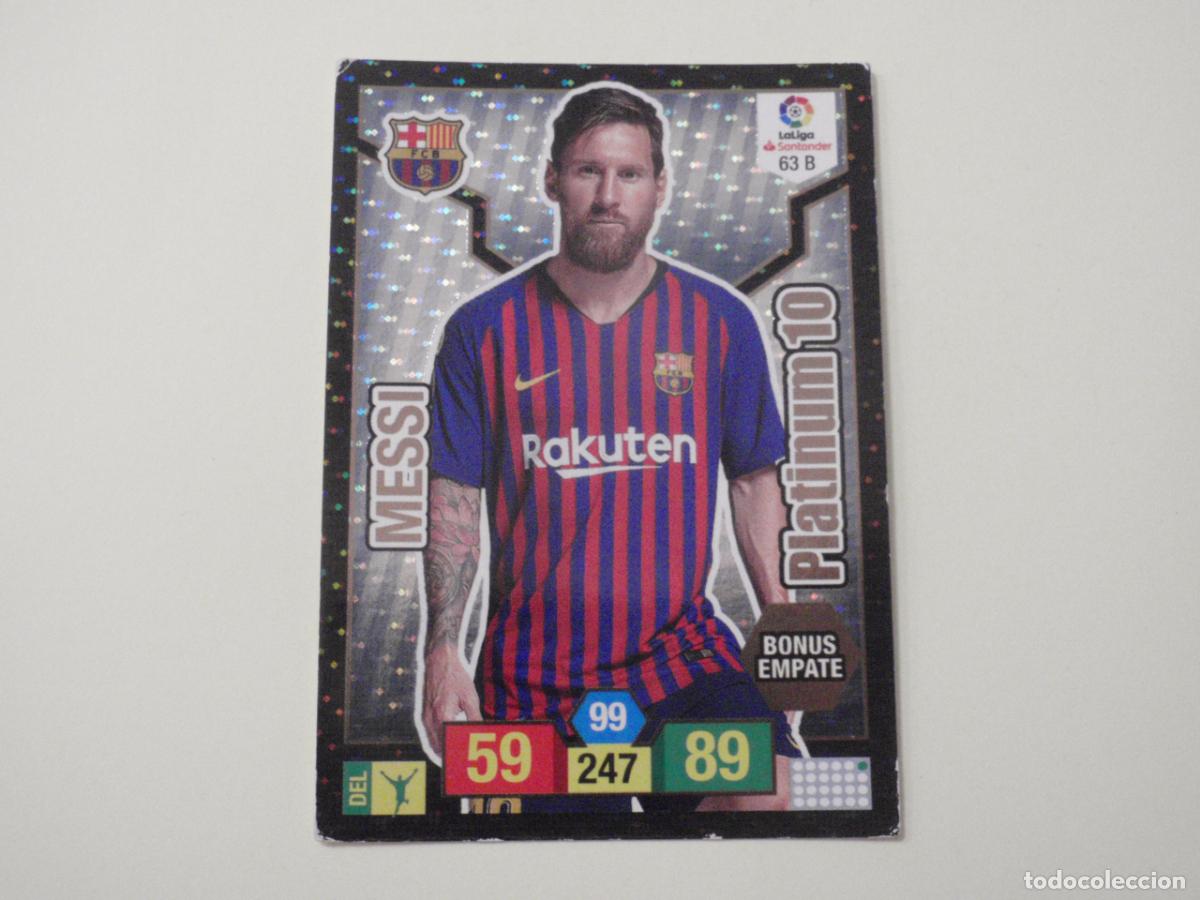 Cromos de f&uacute;tbol: 63B MESSI Barcelona PLATINUM 10. Trading card Adrenalyn Liga 2018 2019 Panini 18 19