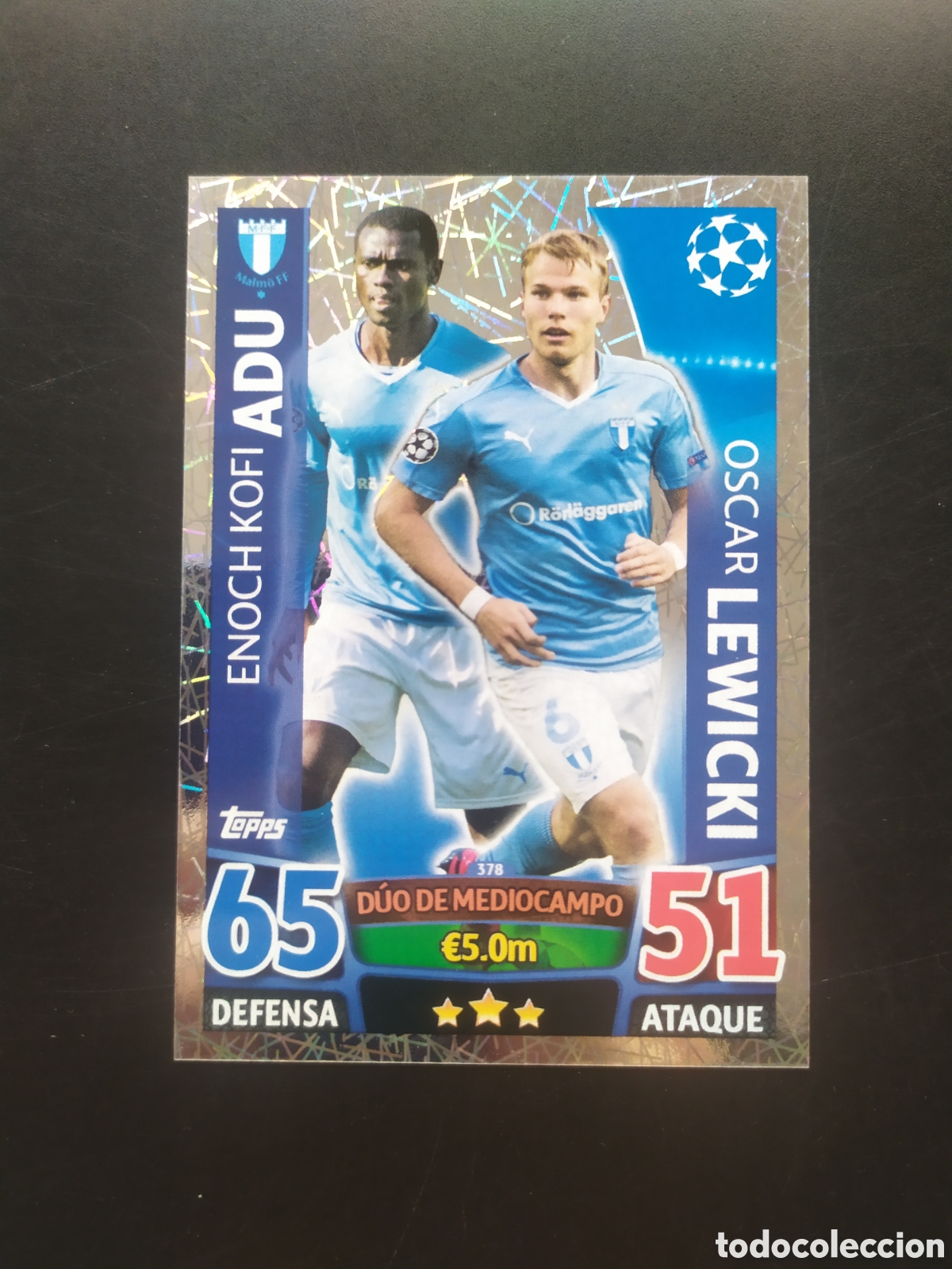 Cromos de f&uacute;tbol: UEFA Champions match attax topps 2015 2016 15 16 Adu Lewicki n&deg; 378 Malmo FF