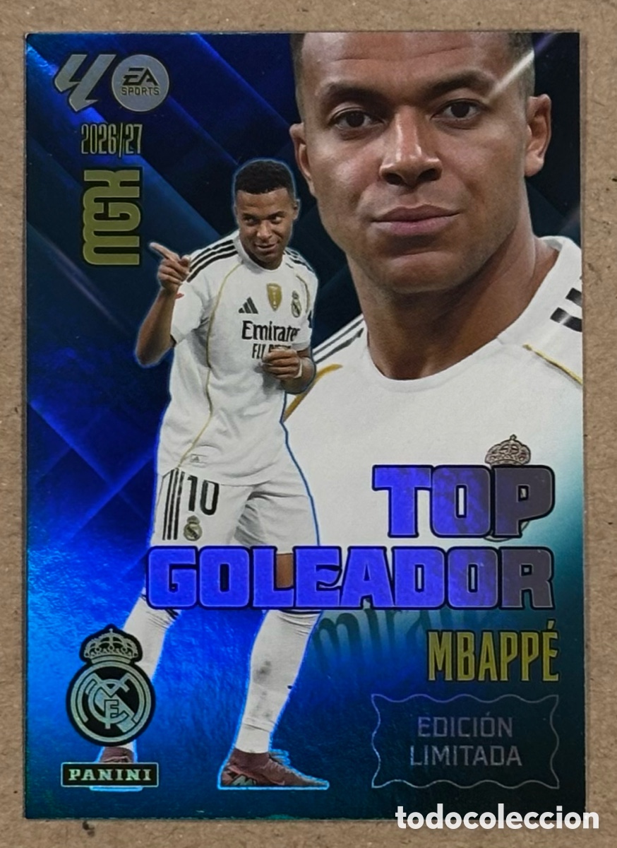 Cromos de f&uacute;tbol: MBAPPE (REAL MADRID). CARTA TOP GOLEADOR PANINI MEGACRACKS MGK 2026/27.