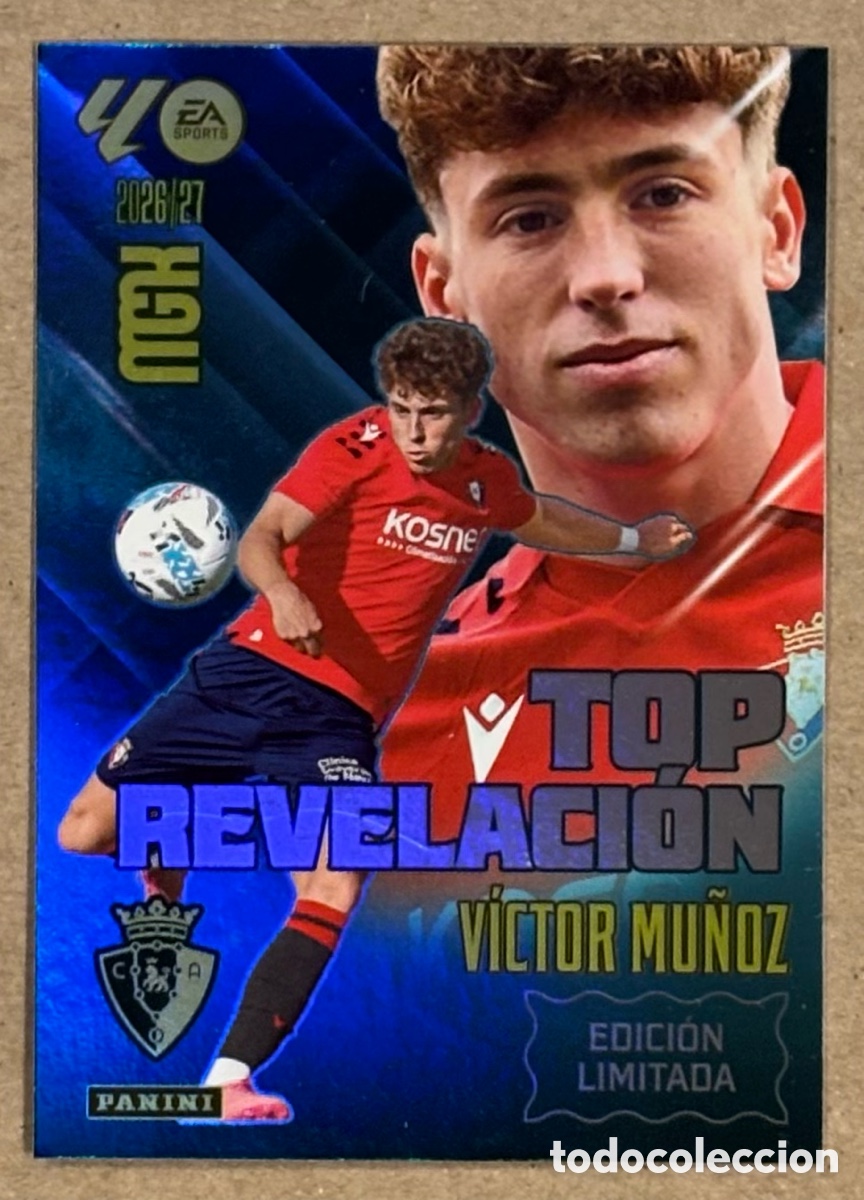Cromos de f&uacute;tbol: V&Iacute;CTOR MU&Ntilde;OZ (OSASUNA). CARTA TOP REVELACI&Oacute;N PANINI MEGACRACKS MGK 2026/27.