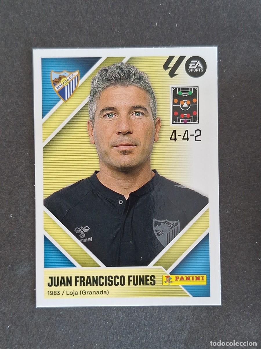Cromos de f&uacute;tbol: L1 JUAN FRANCISCO FUNES ENTRENADOR MALAGA C. F. LIGA ESTE 2026 2027 26 27 NUNCA PEGADO SIN PEGAR