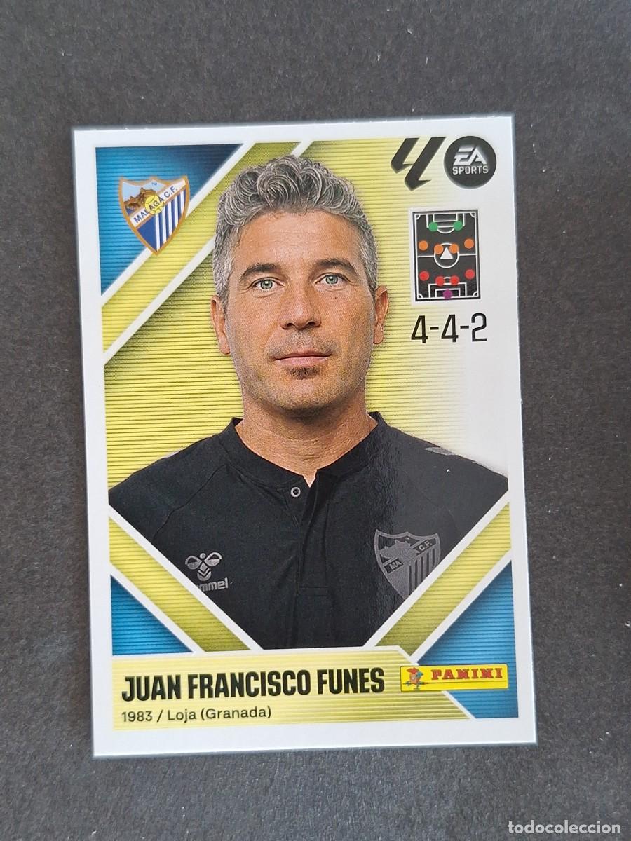 Cromos de f&uacute;tbol: L1 JUAN FRANCISCO FUNES ENTRENADOR MALAGA C. F. LIGA ESTE 2026 2027 26 27 NUNCA PEGADO SIN PEGAR