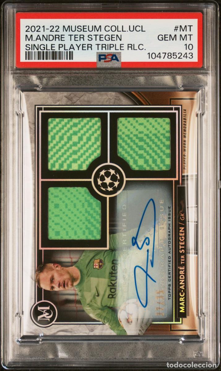 Figurine di Calcio: Ter Stegen 32/35 FC Barcelona Museum Coll Triple Relic Card Auto 2021 22 PSA 10