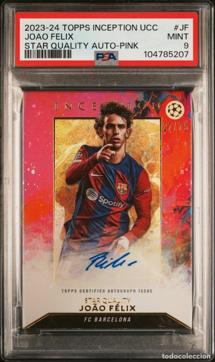 Cromos de f&uacute;tbol: Joao Felix 25/75 FC Barcelona Topps Inception UCC Auto Pink 2023 24 PSA 9