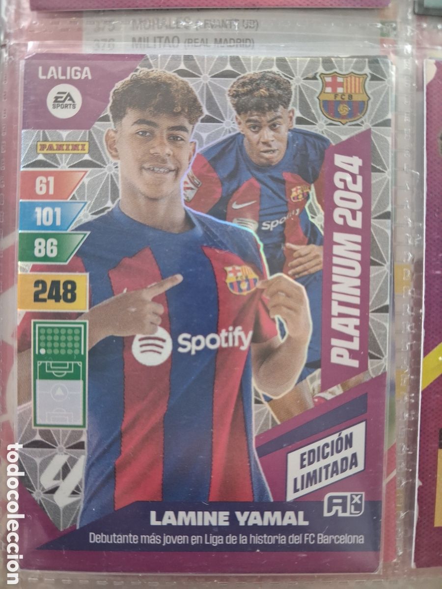 Cromos de f&uacute;tbol: Cromo carta LAMINE YAMAL EDICI&Oacute;N LIMITADA PLATINUM. Trading card LIGA Adrenalyn XL 2023 2024 Panini