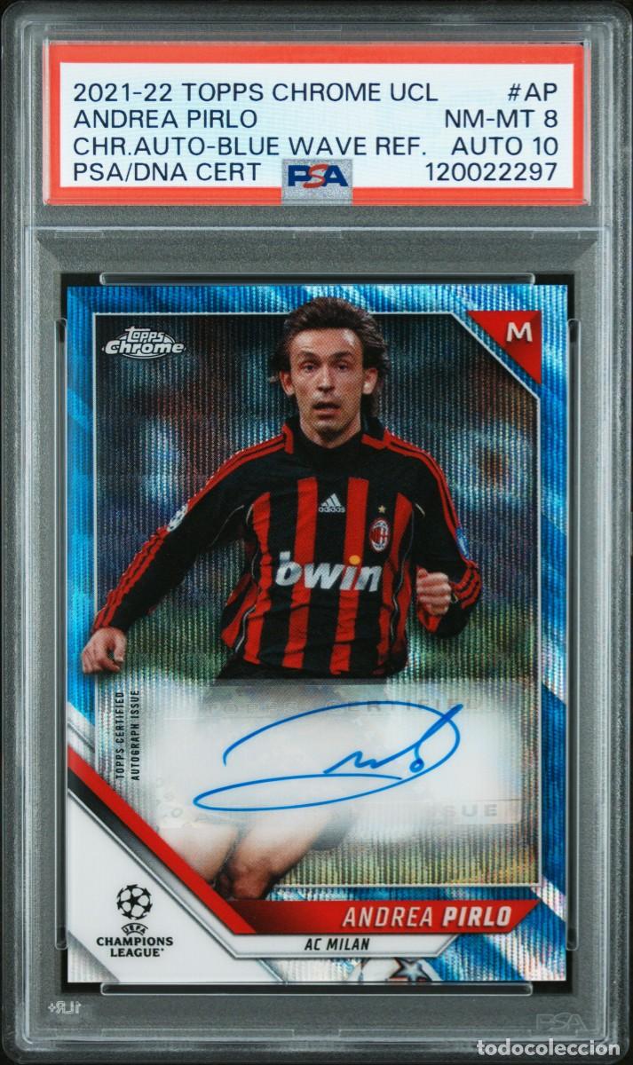 Cromos de f&uacute;tbol: Andreaa Pirlo 54/75 AC Milan Topps Chrome Blue Wave 2021 22 AUTO 10 PSA 8