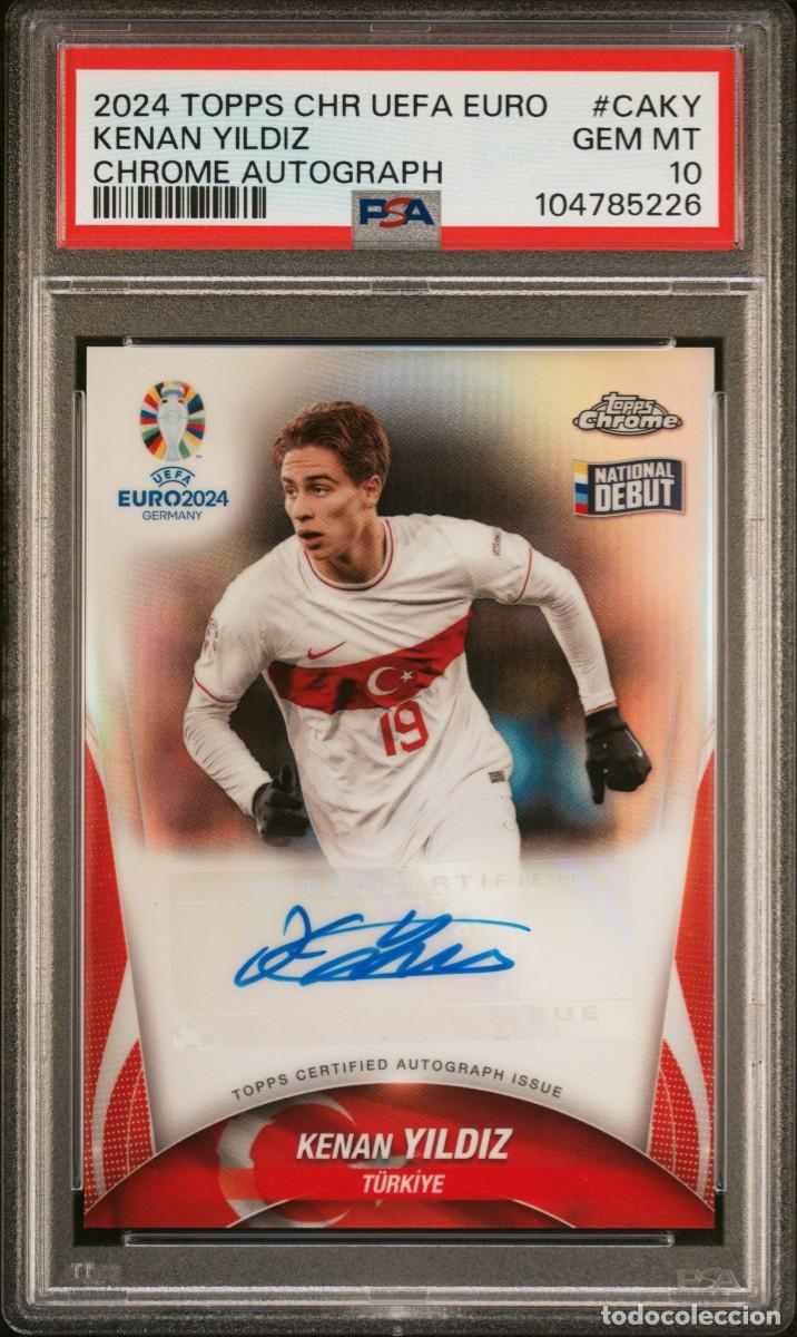 Cromos de f&uacute;tbol: Kevin Yildiz Turkiye Topps Chrome Auto Refractor EURO 2024 National Debut PSA 10