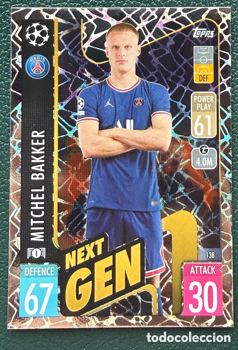 Figurine di Calcio: 138 MITCHEL BAKKER PARIS SAINT GERMAIN PSG FICHAS MATCH ATTAX CHAMPIONS TOPPS 2021 2022 21 22