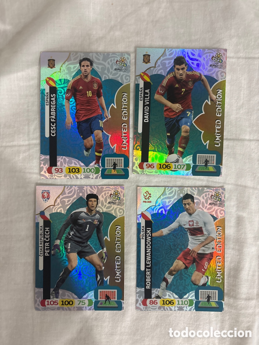 Cromos de f&uacute;tbol: LOTE EURO 2012 ADRENALYN DE 4 EDICIONES LIMITADAS VILLA CESC LEWANDOWSKI CECH