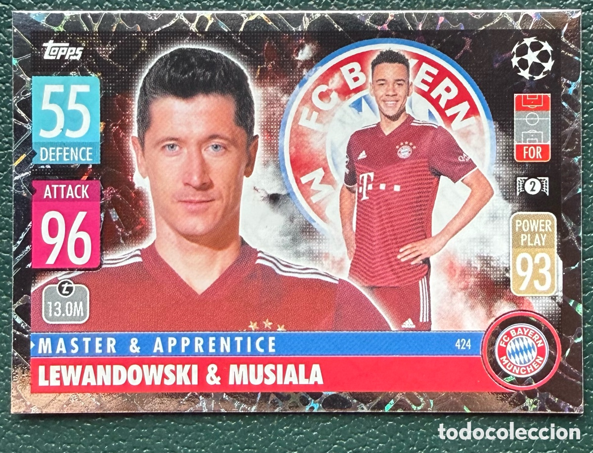 Figurine di Calcio: 424 LEWANDOWSKI & MUSIALA BAYERN MUNICH MASTER & APPRENTICE MATCH ATTAX CHAMPIONS TOPPS 2021 2022