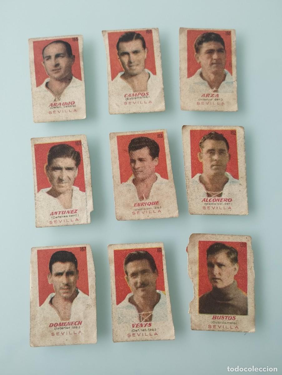 Fu&szlig;ball-Sticker: Lote 9 cromos antiguos SEVILLA F.C. Bruguera 1950/1951 - Arza, Ara&uacute;jo, Bustos... Originales
