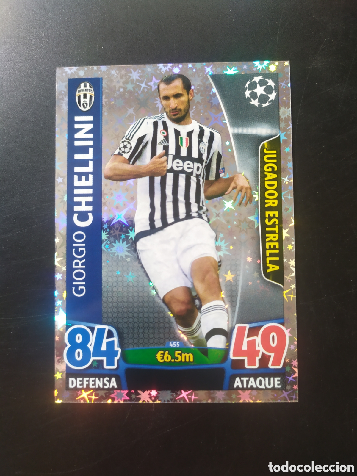 Cromos de f&uacute;tbol: UEFA Champions match attax topps 2015 2016 15 16 Chiellini jugador estrella n&deg; 455 Juventus