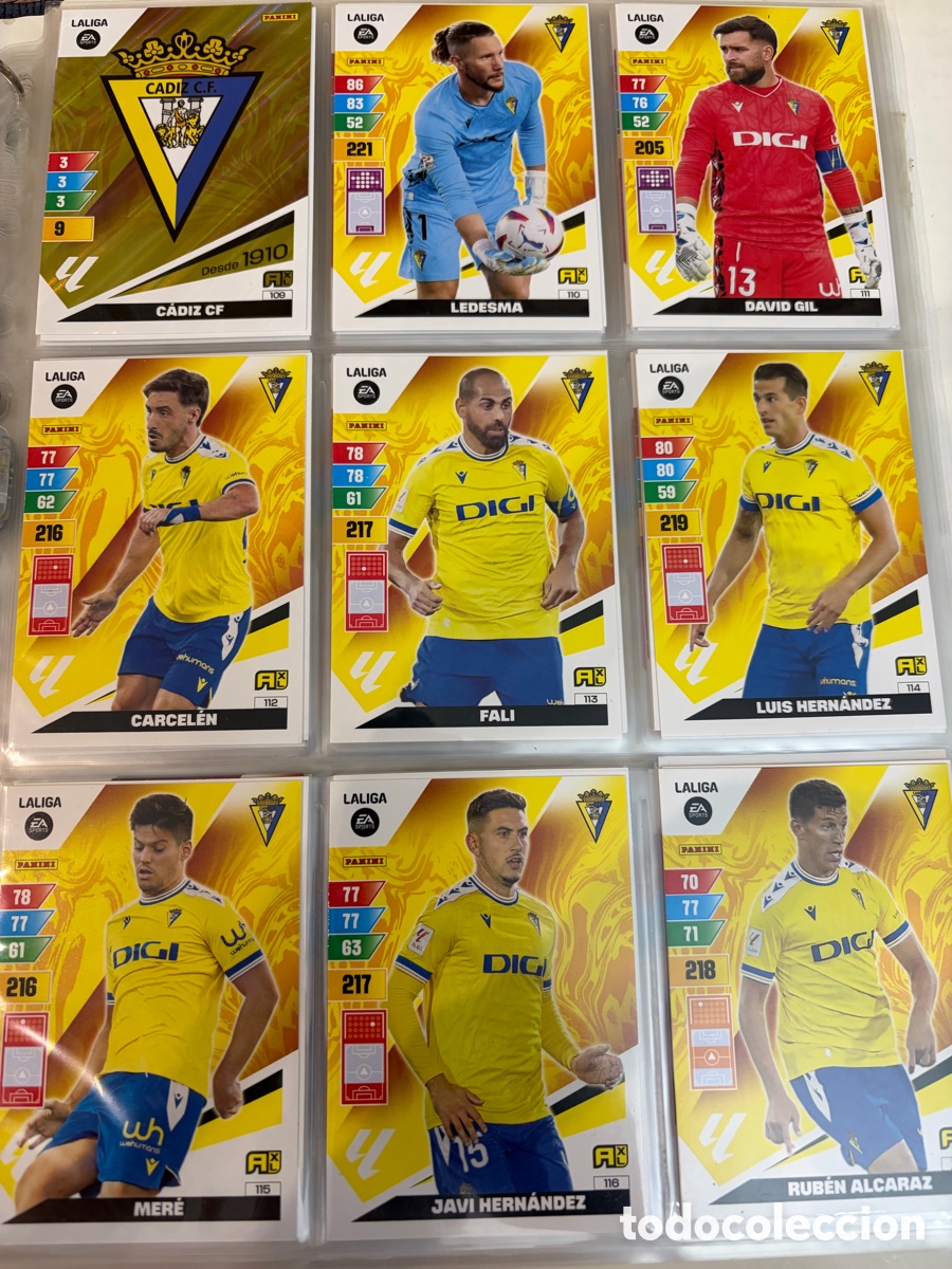 Cromos de f&uacute;tbol: C&Aacute;DIZ CF ADRENALYN 2023 2024 23 34 EQUIPO COMPLETO PANINI