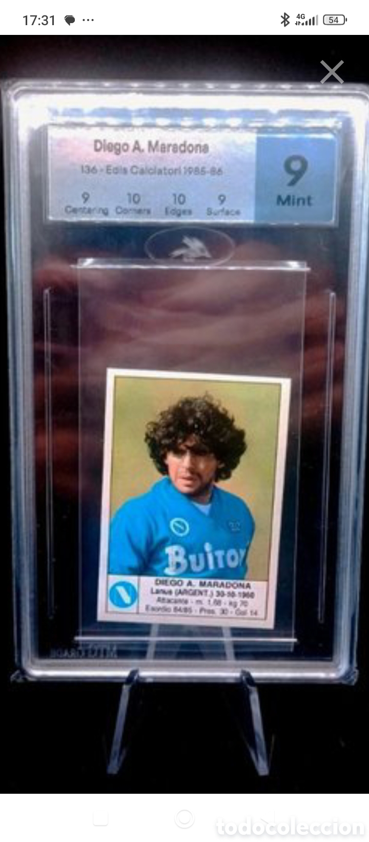 Cromos de f&uacute;tbol: Espectacular cromo de diego armando Maradona el &uacute;nico en el mundo con grado 9