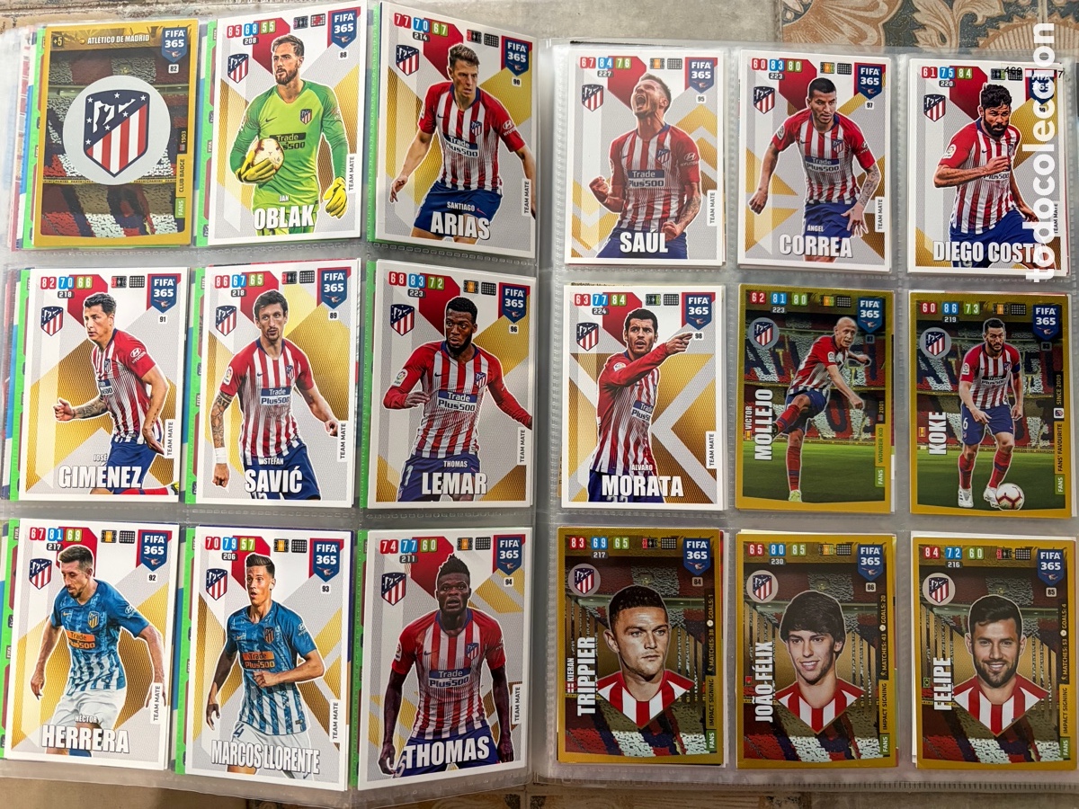Cromos de f&uacute;tbol: LOTE COMPLETO 18 CARTAS ATLETICO DE MADRID FIFA 365 2020 ADRENALYN XL PANINI