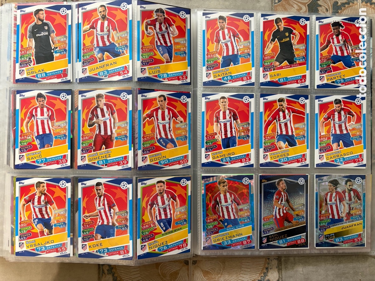 Cromos de f&uacute;tbol: LOTE COMPLETO 19 CARTAS ATLETICO DE MADRID MATCH ATTAX CHAMPIONS LEAGUE 2016 2017 16 17 TOPP