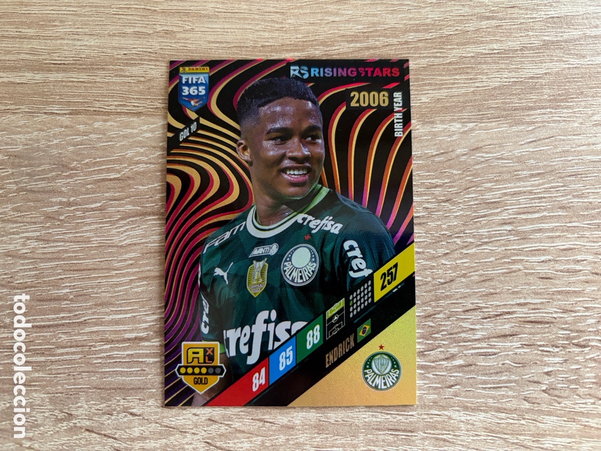 Cartes &agrave; collectionner de Football: ENDRICK RISING STARS GOLD ROOKIE PANINI FIFA 365 2025 ADRENALYN XL PALMEIRAS REAL MADRID