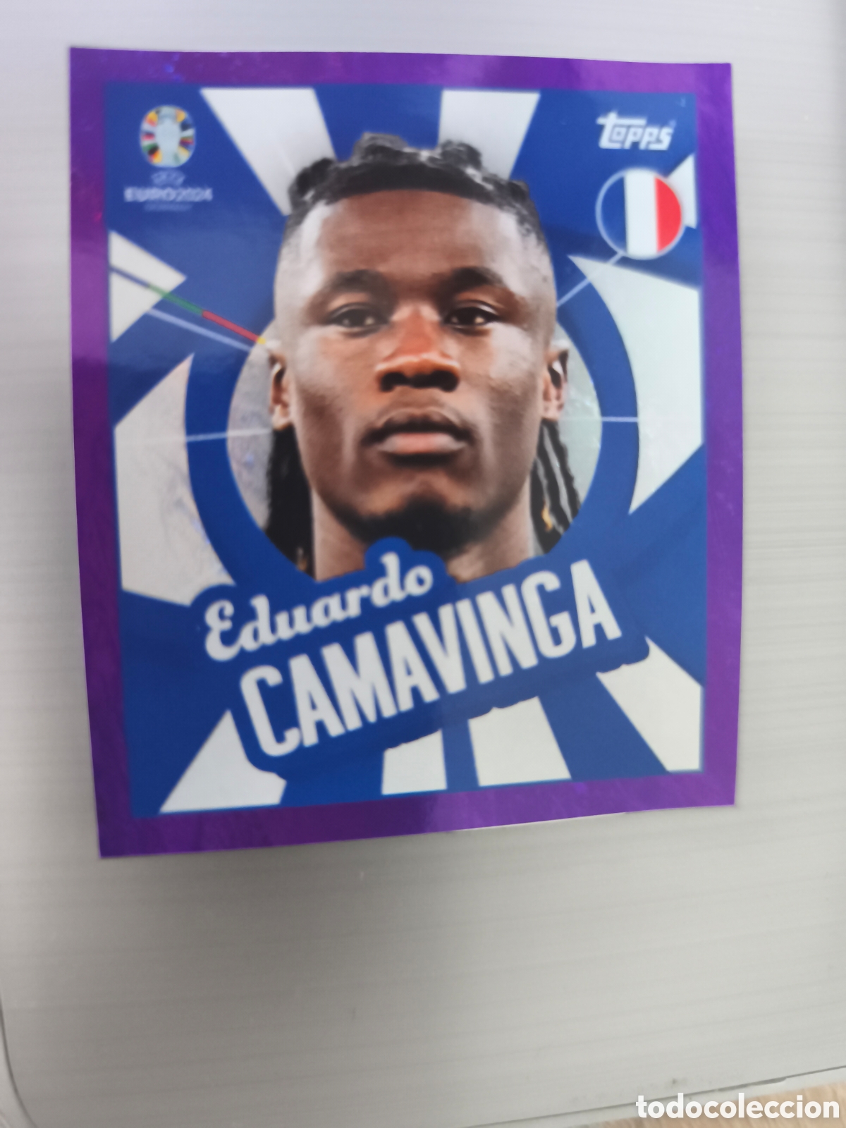 Cromos de f&uacute;tbol: Cromo colecci&oacute;n Topps Euro Stickers Germany 2024, FRA PTW EDUARDO CAMAVINGA EDICI&Oacute;N PURPLE O MORADO