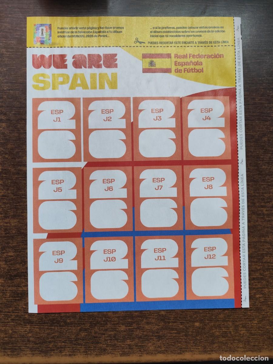 Cromos de f&uacute;tbol: Mundial 2026 Panini colecci&oacute;n de stickers. Hoja para cromos adicionales de Espa&ntilde;a