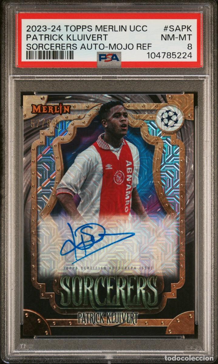 Cartes &agrave; collectionner de Football: Patrick Kluivert 57/99 Ajax Topps Merlin Sorcerers Auto Mojo 2023 24 PSA 8
