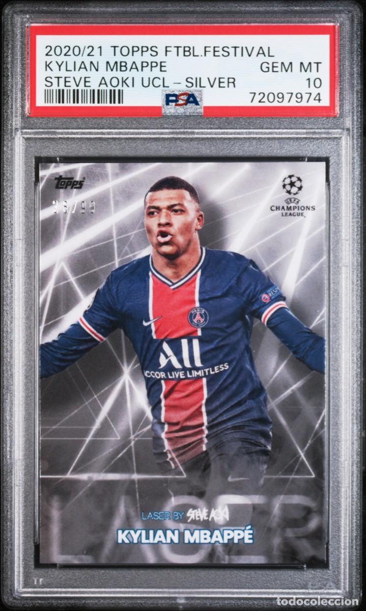 Cromos de f&uacute;tbol: Kylian Mbappe 29/99 Paris Saint Germain Topps Steve Aoki Silver 2020 21 PSA 10