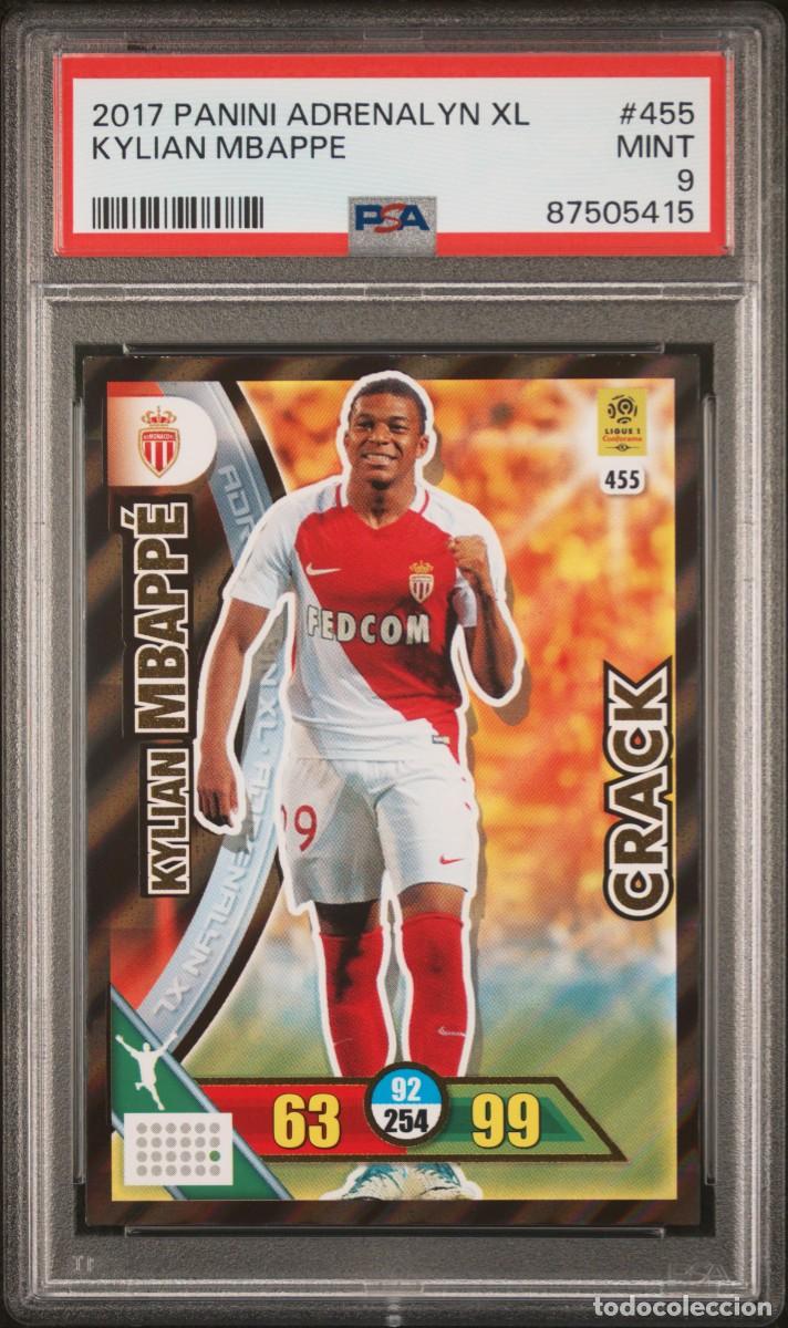Cromos de f&uacute;tbol: Rookie Kylian Mbappe #455 Monaco Panini Adrenalyn XL 2017 18 PSA 9