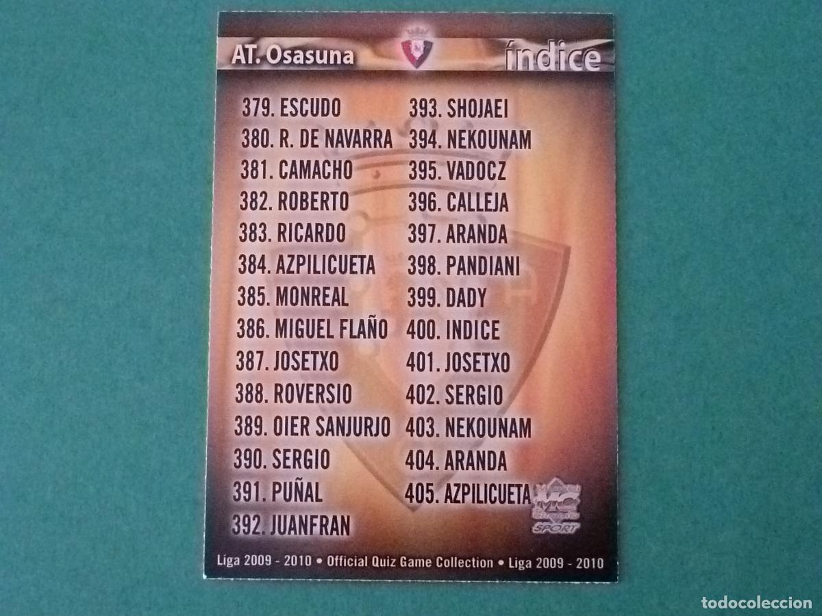 Figurine di Calcio: TRADING CARD FUTBOL INDICE AT. OSASUNA N&ordm; 400 FICHAS LIGA MUNDICROMO 2009-2010/09-10