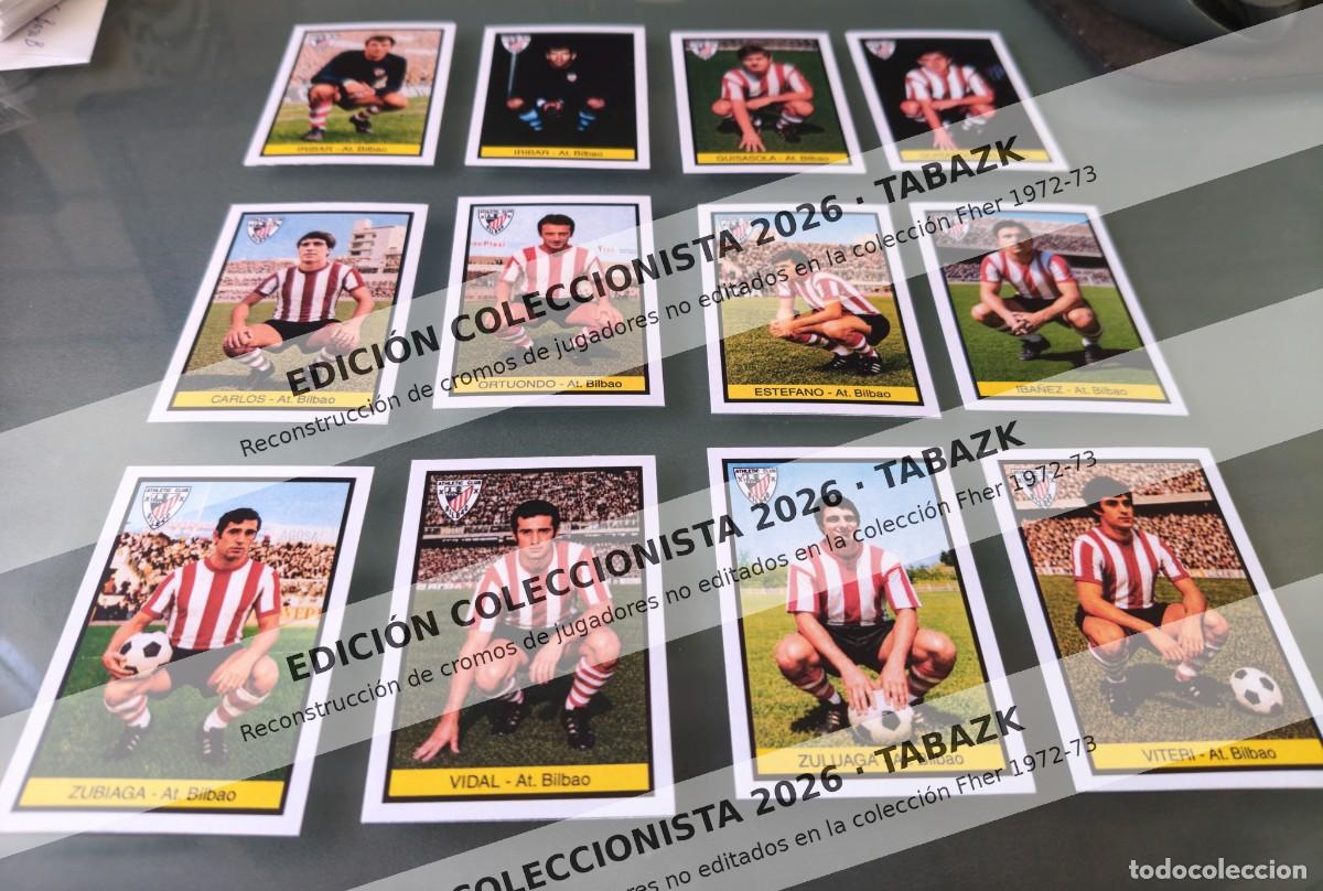 Cromos de f&uacute;tbol: Lote 12 cromos carton At. Bilbao EDICI&Oacute;N COLECCIONISTA 2026 FHER 1972-73 nunca editados DISGRA 72 73