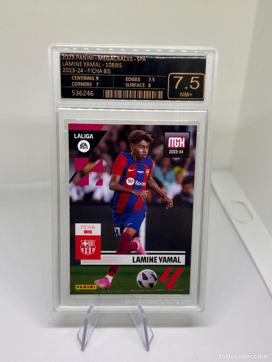 Cromos de f&uacute;tbol: Rookie Lamine Yamal #108BIS FC Barcelona Panini Megacracks 2023 24 E.Grading 7.5