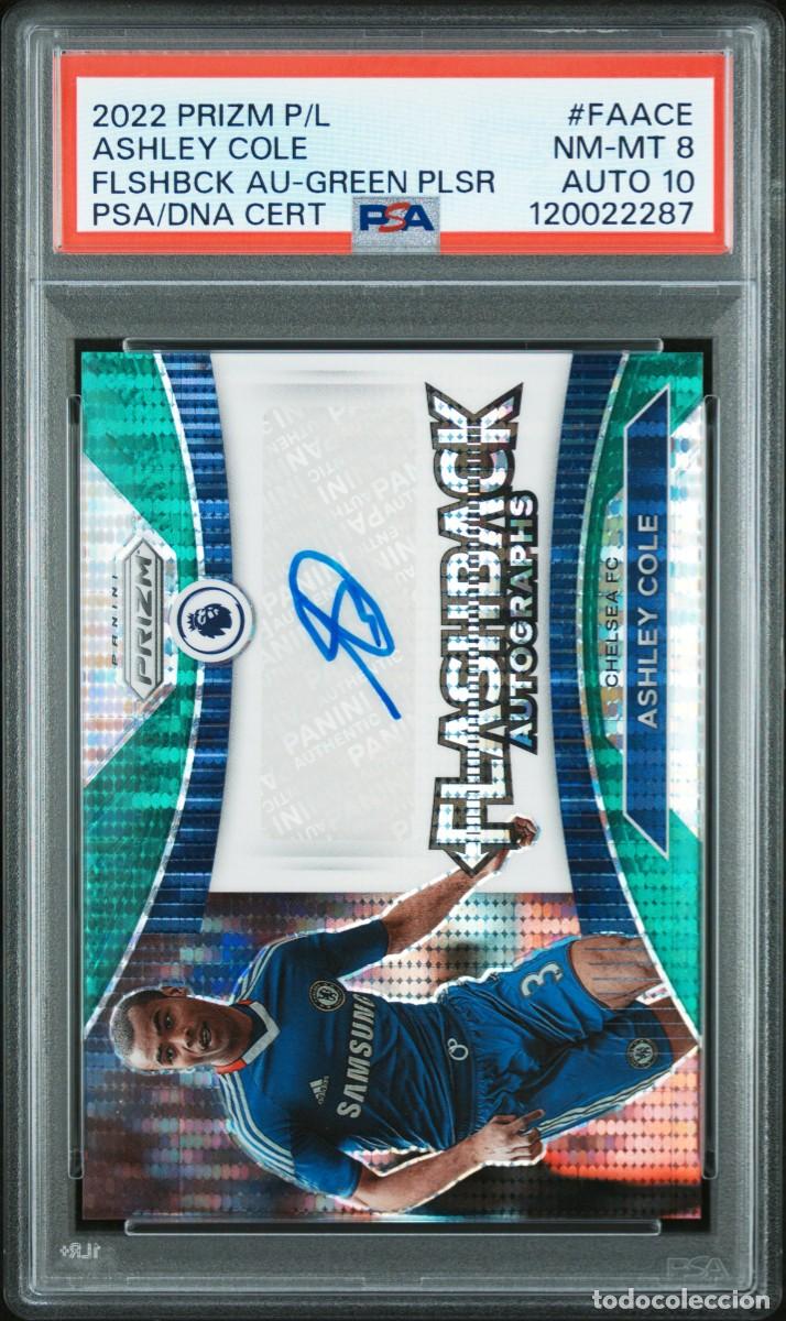 Cromos de f&uacute;tbol: Ashley Cole Chelsea Panini Prizm Flashback Green Pulsar 2022 23 AUTO 10 PSA 8