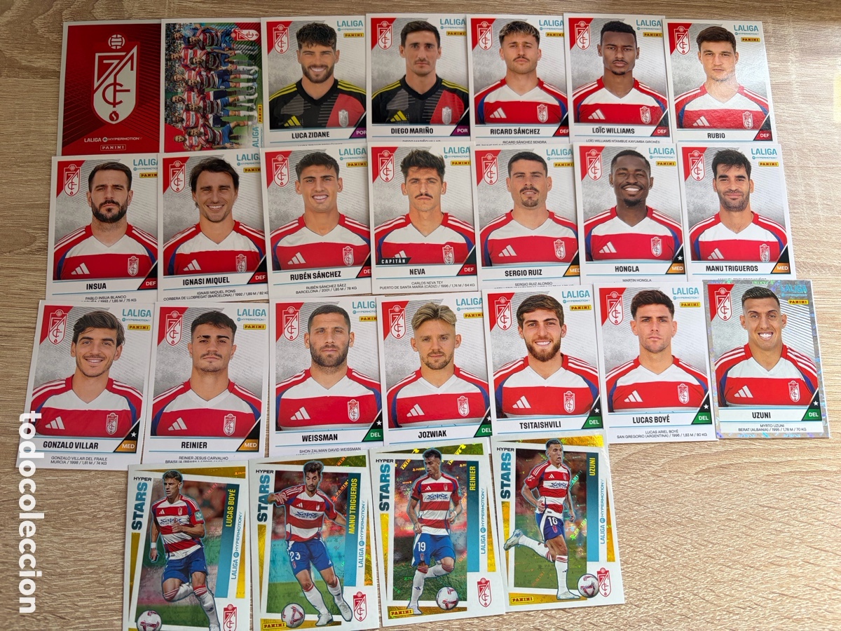 Football Stickers: GRANADA CF SET COMPLETO LIGA HYPERMOTION SEGUNDA DIVISI&Oacute;N 2024 2025 24 25 PANINI