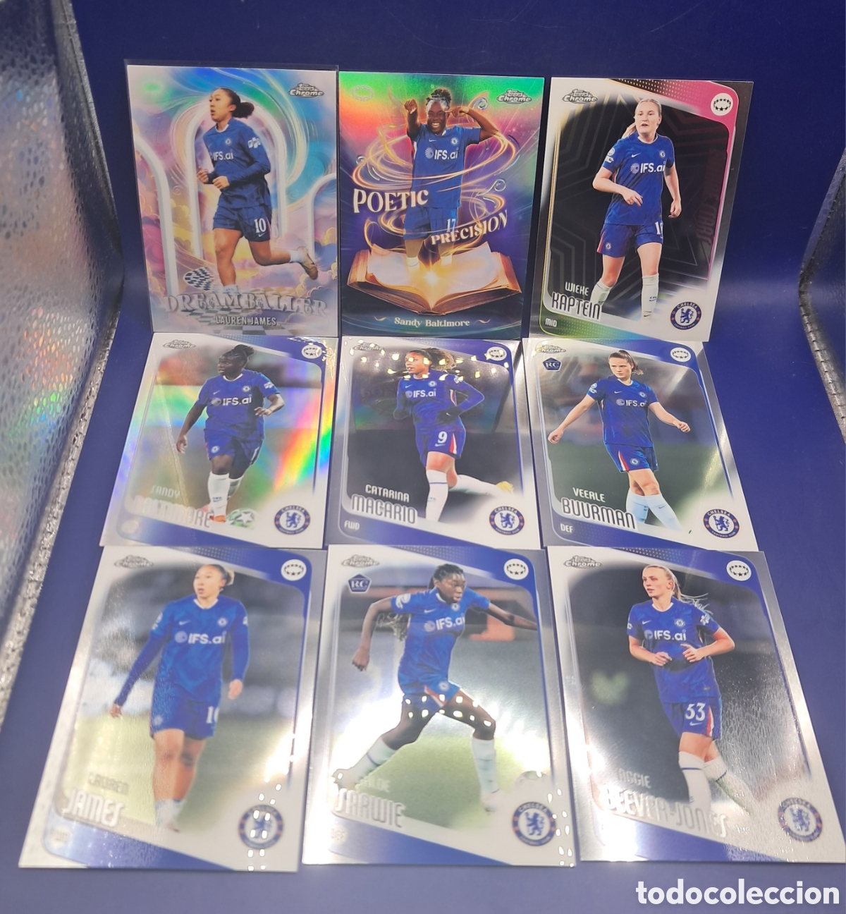 Cromos de f&uacute;tbol: Lote 9 Cartas Chelsea Topps Chrome Femenino -
