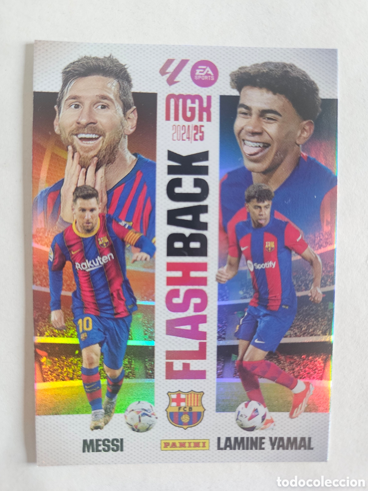 Cromos de f&uacute;tbol: Messi & Yamal 429 Flashback MGK 2024-25 Panini Megacracks FC Barcelona
