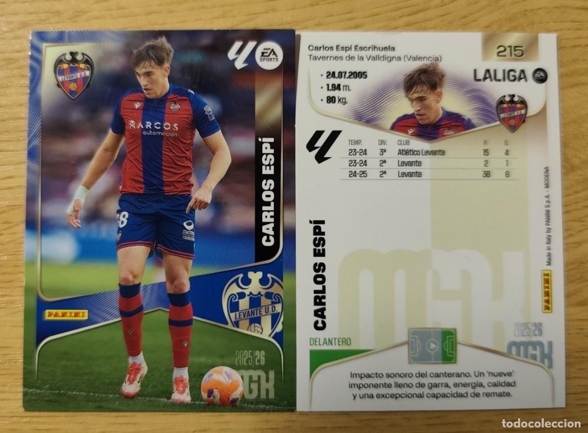 Cromos de f&uacute;tbol: CARD MGK 215 CARLOS ESP&Iacute; LEVANTE MEGACRACKS 25 26 2025 2026 PANINI ROOKIE REAL MADRID