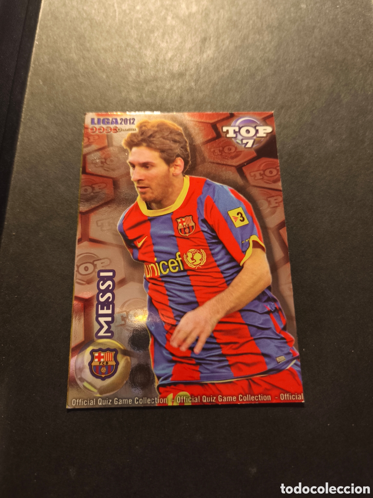 Cromos de f&uacute;tbol: 595 MESSI TOP 7 FC BARCELONA MUNDICROMO FICHAS LIGA 2012 VERSI&Oacute;N FONDO ROJO