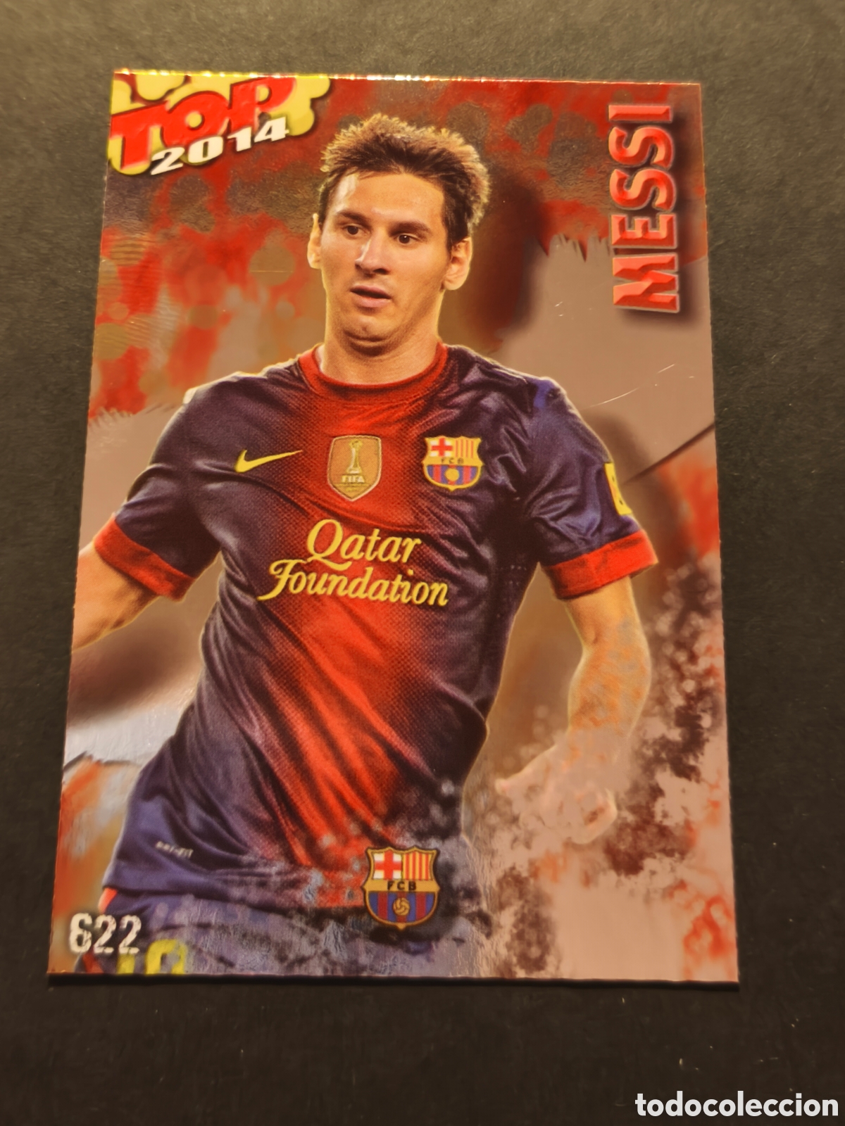 Football Stickers: 622 MESSI TOP 2014 FC BARCELONA MUNDICROMO FICHAS LIGA 2014 VERSI&Oacute;N FONDO ROJO
